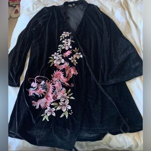 ASOS Black Embroidered Dragon Floral Kimono Dress Plus Size 18 Long Sleeve